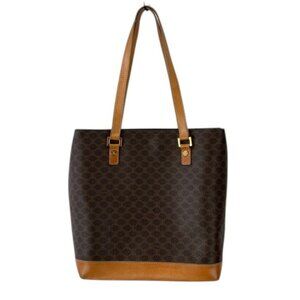 Celine Macadam Triomphe Tote Bag Women’s Brown Canvas Leather Vintage Purse‎